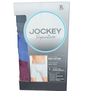 Jockey Signature Size XL 40-42 Mens Long Leg Boxer Briefs 3-Pack Pima Cotton